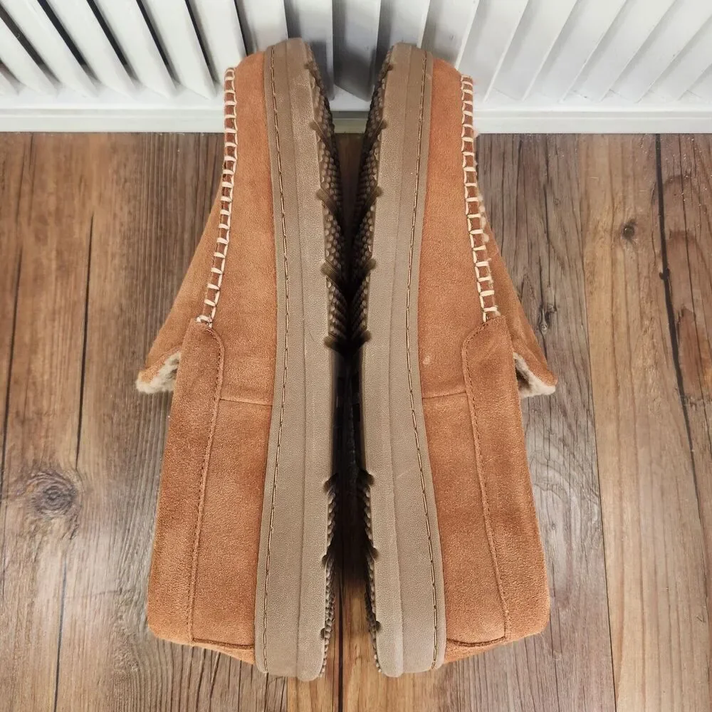 Eddie Bauer Loudon Men Sz 9.5 - 10.5 L Brown Suede Memory Foam Faux Fur Slippers
